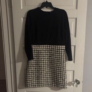 Ann Taylor Petite Black and Cream Houndstooth Dress